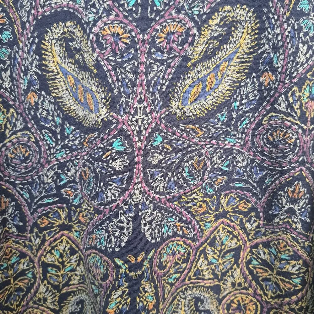 Lucky Brand Blue Multicolor Paisley Print Split Tail Women's 2X Short Sleeve - Picture 4 of 9